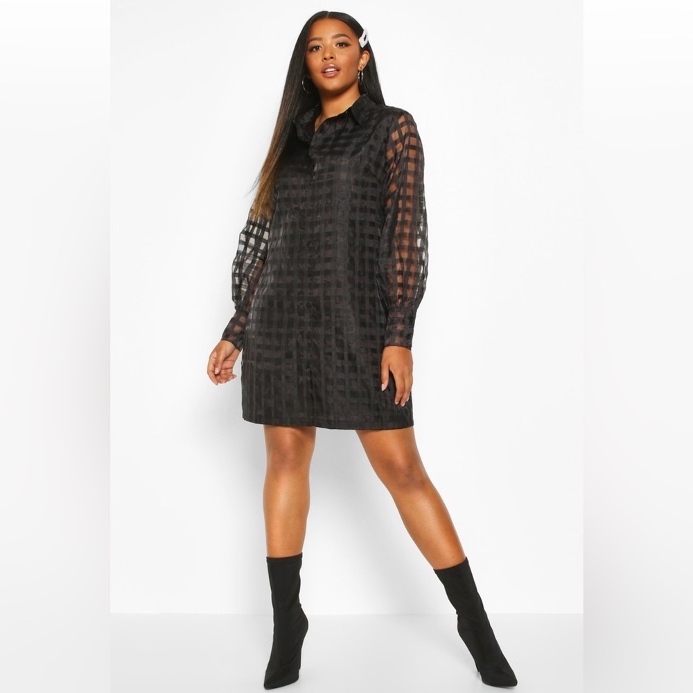PLUS ORGANZA FLANNEL SHIRT DRESS